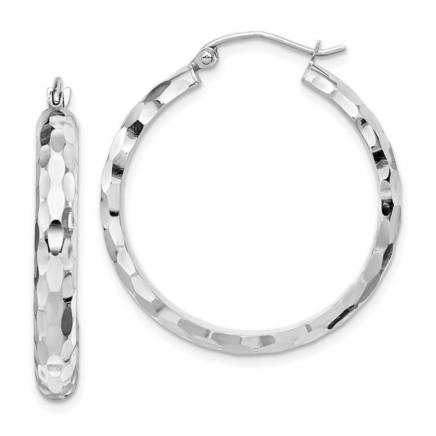 Sterling Silver 4mm Diamond-cut Hoop Earrings Sterling Silver 4mm Diamond-cut Hoop Earrings